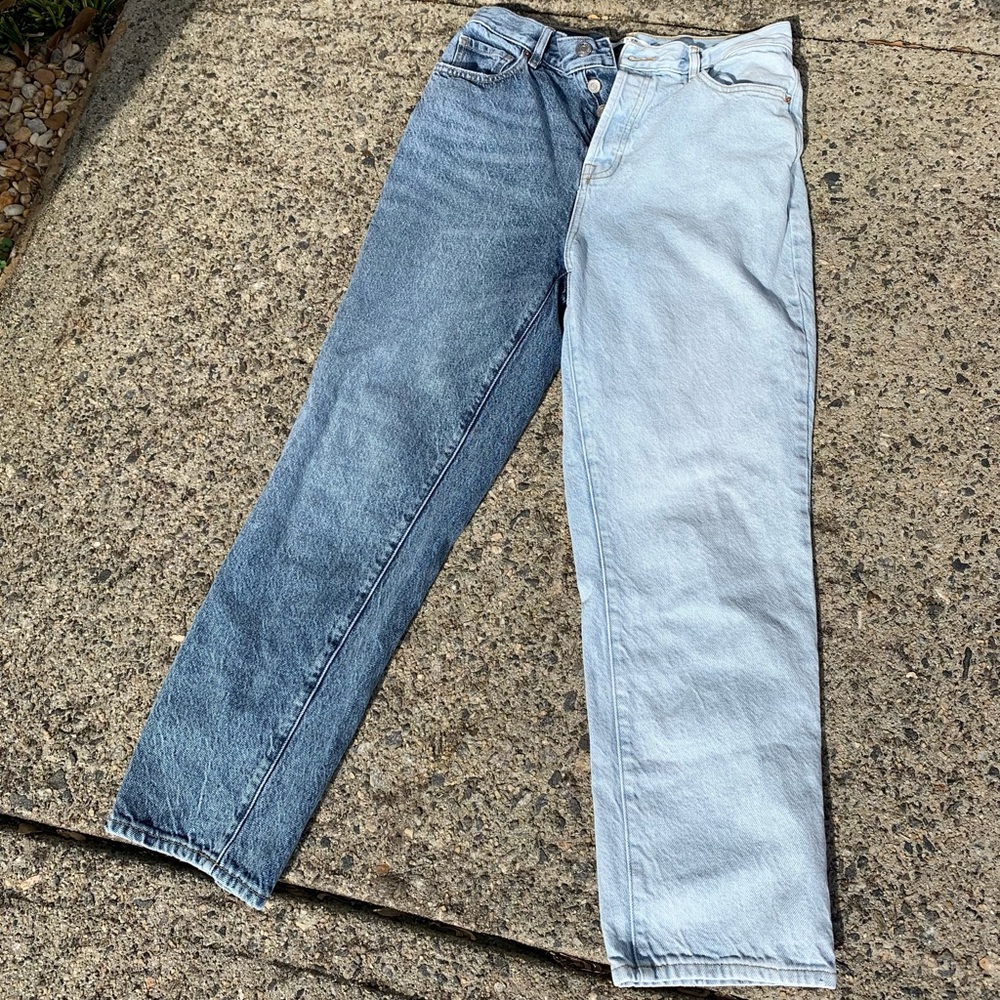 PACSUN TWO TONE HIGH WAISTED STRAIGHT LEG JEANS